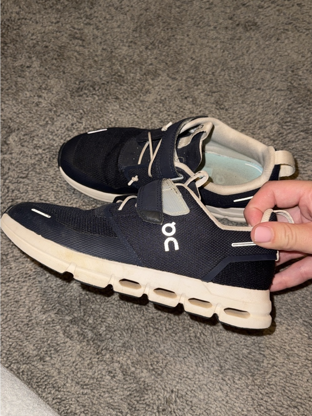 On Running Kids Navy and White Sneakers